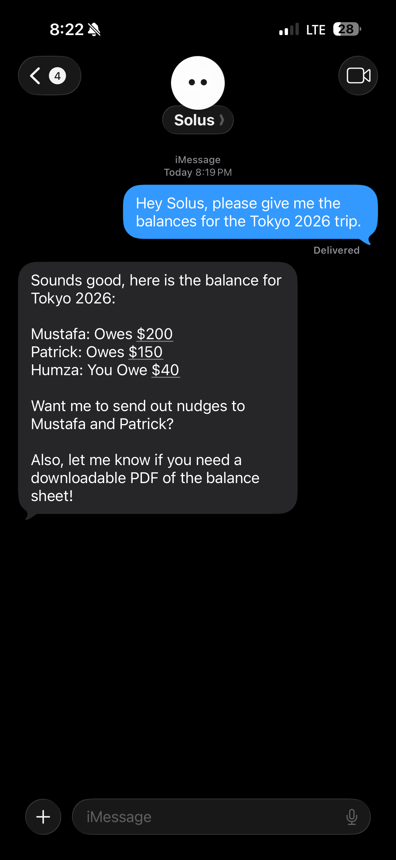 Balances – iMessage